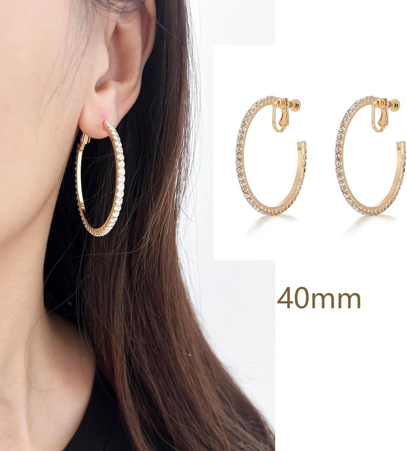 LAXPICOL Fashion Sparkly Austrian Circle Hoop Earrings Clip On Earrings For Women No Piercing Earrrings - Image 2